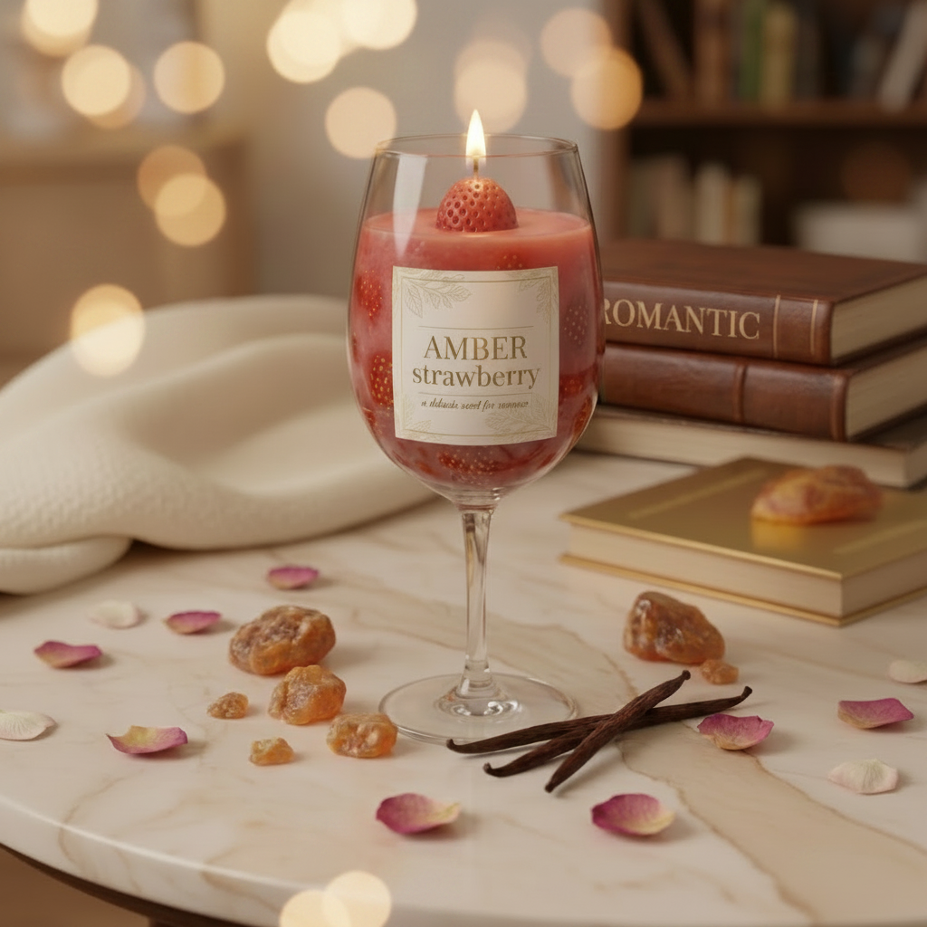 AMBER Strawberry – Handcrafted Wine Glass Candle