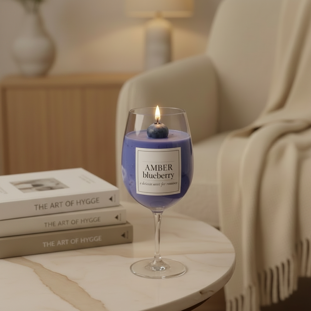 AMBER Blueberry – Handcrafted Wine Glass Candle